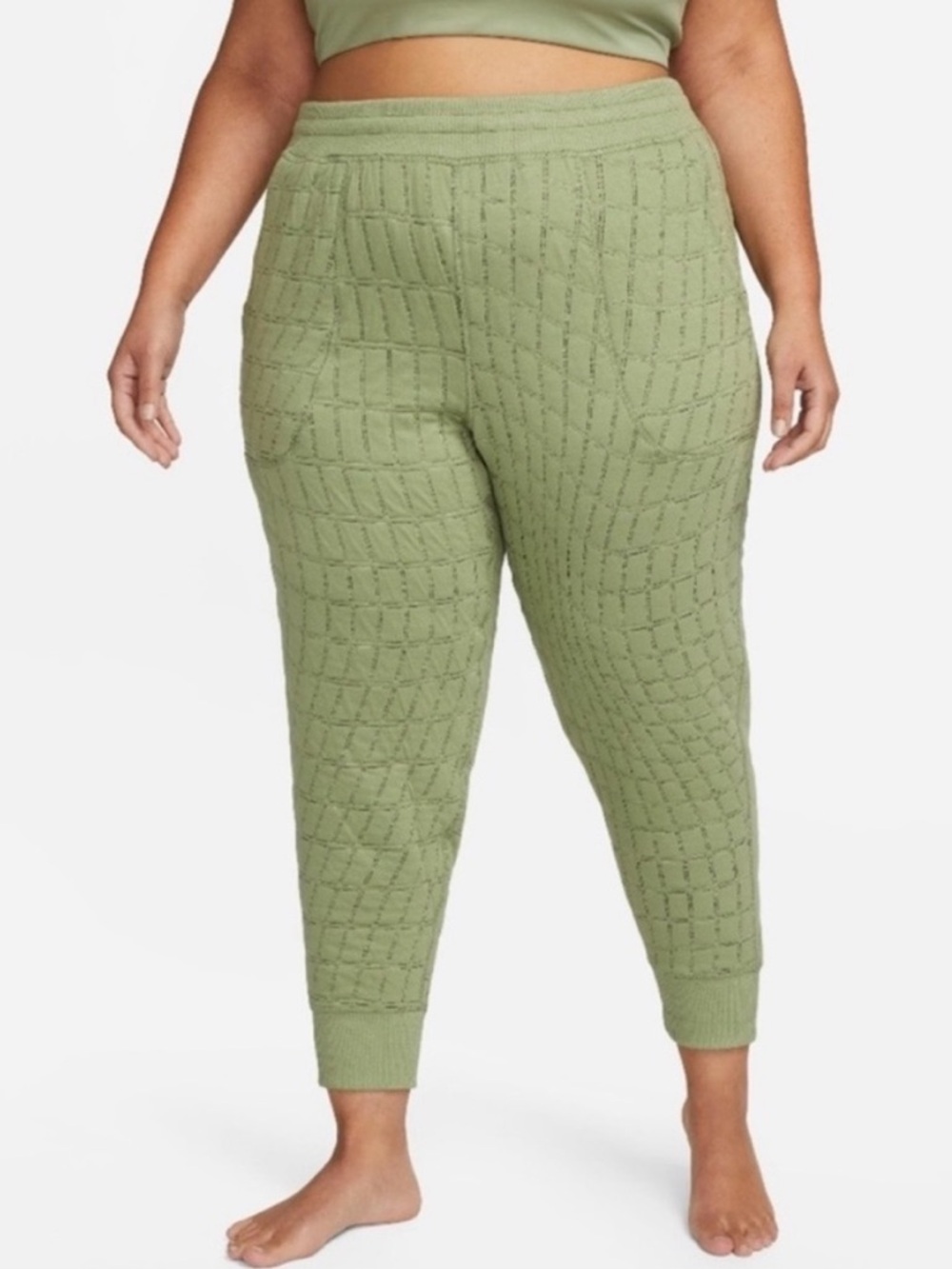 Nike Yoga Luxe Green Quilted & Space Dye Reversible Joggers Gym Yoga Sweats